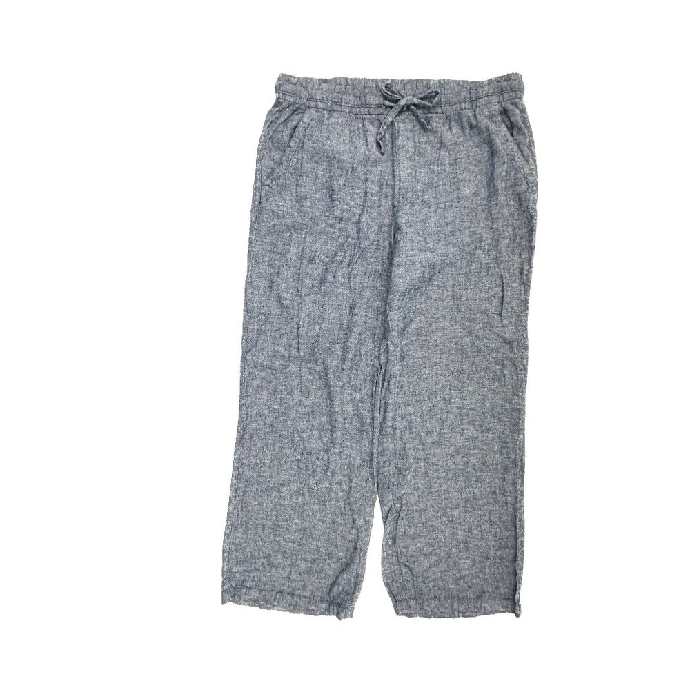 Old‎ Navy Wide Leg Pants Women L Blue High Rise Drawstring Linen Blend Chambray